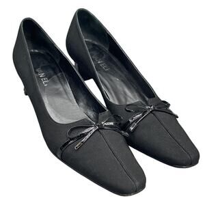 Vaneli Black Square Toe Bow Accent Loafer Style Kitten Heel Dress Shoe Women 8.5
